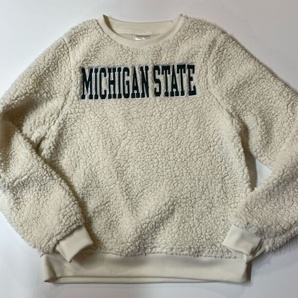 Michigan State Sherpa Fleece Sweatshirt Cream Cozy Pullover Sz S/M